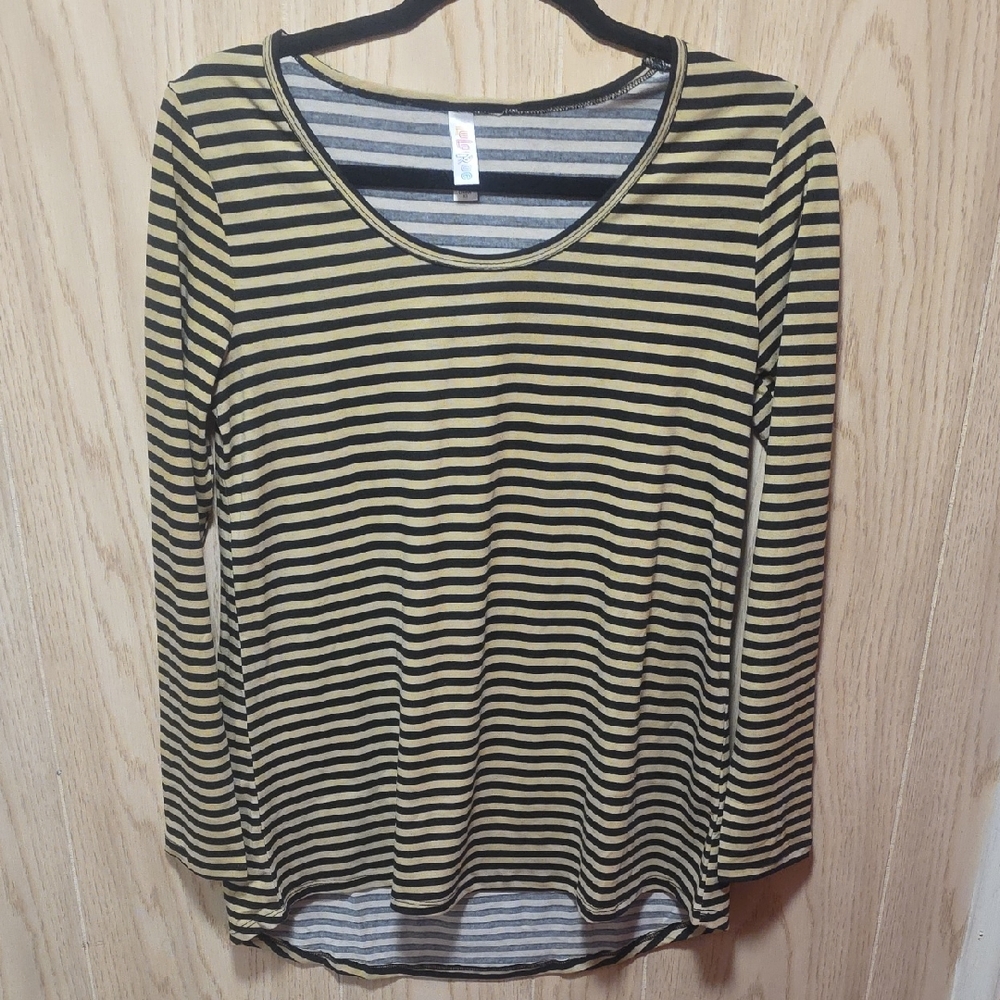 LuLaRoe Black and Tan Striped Long Sleeve Top